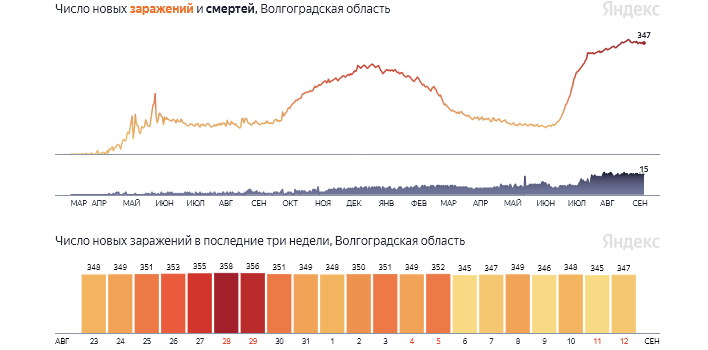 Коронавирус в Волгоградской области, последние новости на 12 сентября: 347 человек заразились и 15 умерли